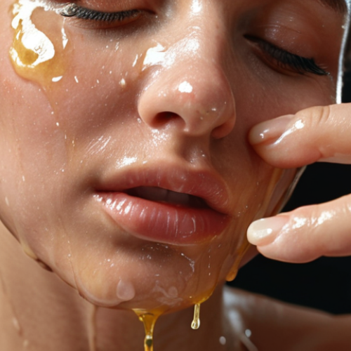 ** "A beautifully lit close-up shot of a woman's hand gently applying cleansing oil to her face, melting away makeup. Focus on the texture of the skin and the oil."

**
