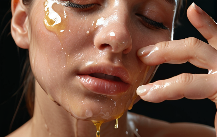 ** "A beautifully lit close-up shot of a woman's hand gently applying cleansing oil to her face, melting away makeup. Focus on the texture of the skin and the oil."

**